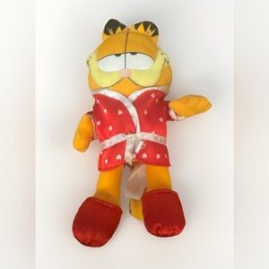 Vintage GARFIELD Plush 8" Wearing Red Robe Slippers Window Cling Valentine’s Day